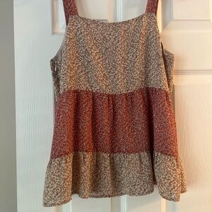 Paper Crane Red and Tan Floral Tank Top